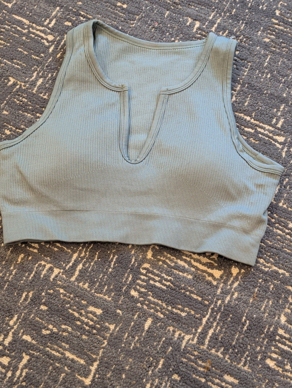 Ribbed Scoop V-Notch Crop Tank Top • Sage Green • Best  Large